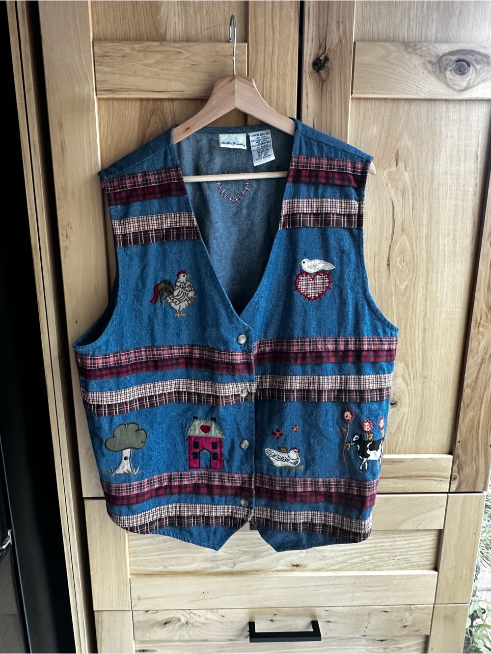 Vintage Bobbie Brooks Cottagecore Patchwork Denim Vest Farmhouse Country XL